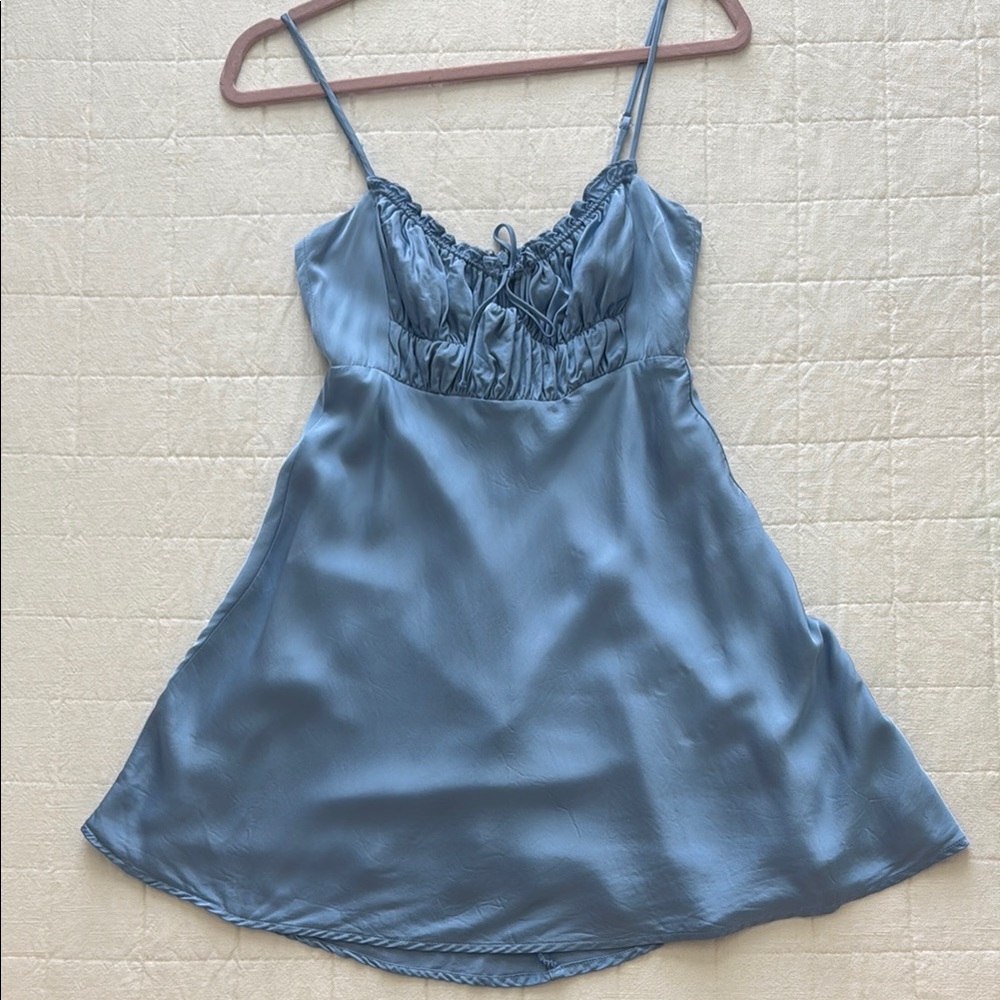 Astr Blue Ruffled Ruched Sundress